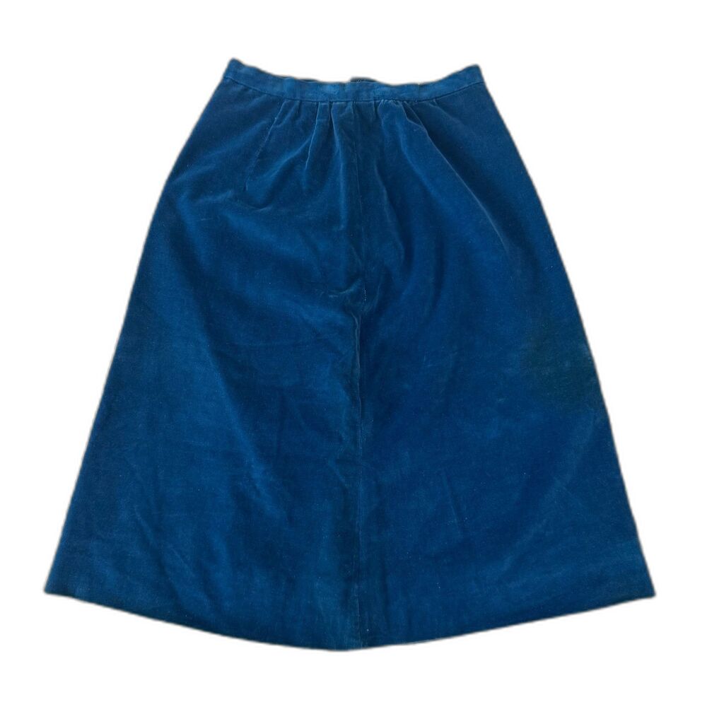 Vintage Teal Blue Velvet Midi Skirt High Waist A-Line Pleated 24" Waist